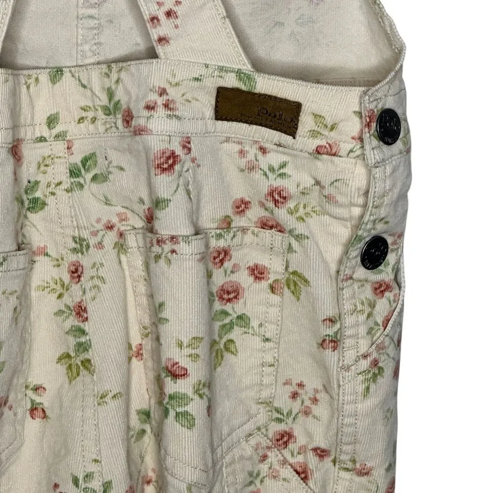 Polo Ralph Lauren Girls Floral Stretch Corduroy Overalls – Size 12